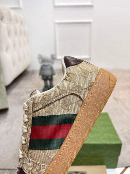 GG 26ss Screener Sneaker Beige Brown Canvas Cowhide 697183