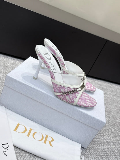 CD 26s High Heels Sandals 85 White Pink Fabric Cowhide 661471
