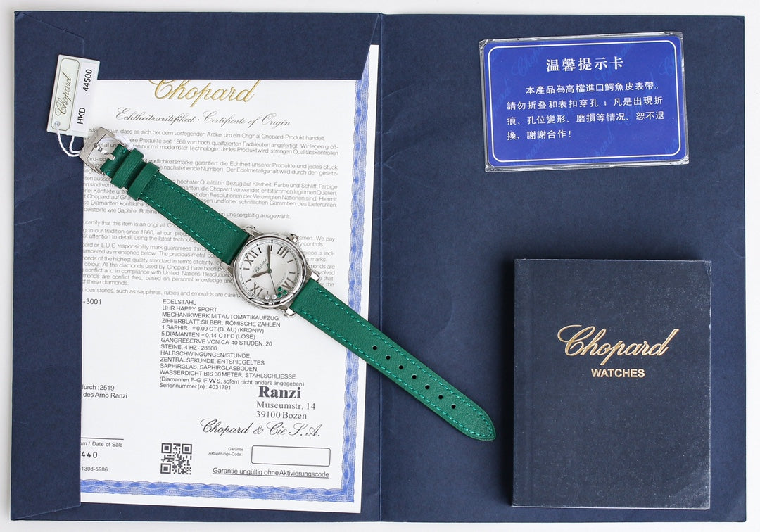 Happy Diamond 33mm Green Silver White Dial