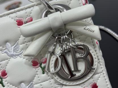 Dior 2026 Bird Flower Bag 17cm White Lambskin 158728
