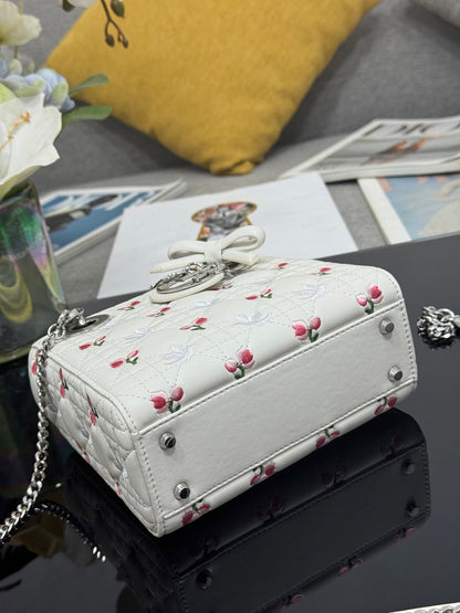 Dior 2026 Bird Flower Bag 17cm White Lambskin 158728