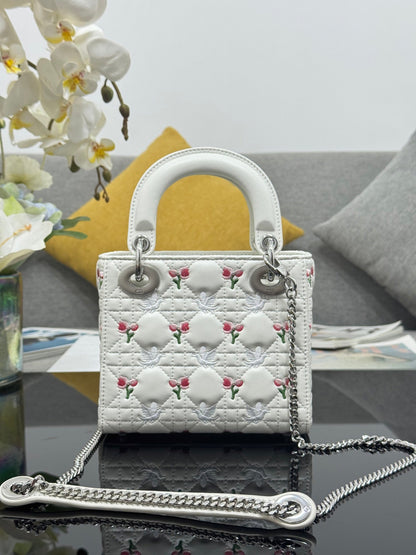 Dior 2026 Bird Flower Bag 17cm White Lambskin 158728