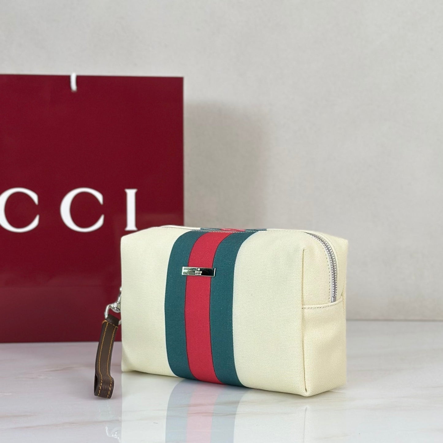 Gucci 2026 Positano Bag 23cm Cream Red Green Canvas