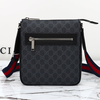 Gucci 2026 Flatpack Small Messenger Bag 24cm Black Dark Gray Canvas Leather