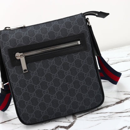 Gucci 2026 Flatpack Small Messenger Bag 24cm Black Dark Gray Canvas Leather