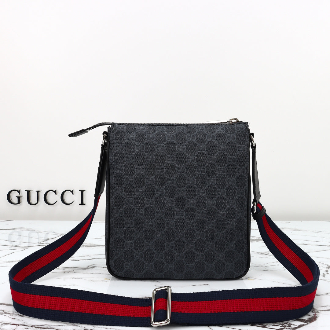 Gucci 2026 Flatpack Small Messenger Bag 24cm Black Dark Gray Canvas Leather