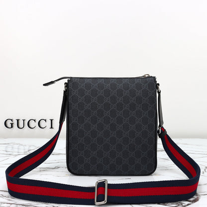 Gucci 2026 Flatpack Small Messenger Bag 24cm Black Dark Gray Canvas Leather