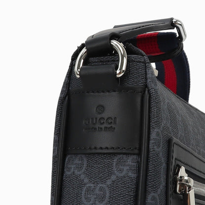 Gucci 2026 Flatpack Small Messenger Bag 24cm Black Dark Gray Canvas Leather