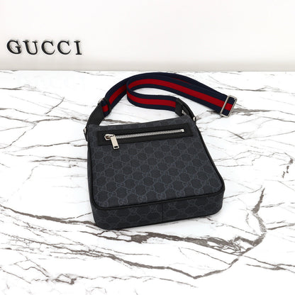 Gucci 2026 Flatpack Small Messenger Bag 24cm Black Dark Gray Canvas Leather