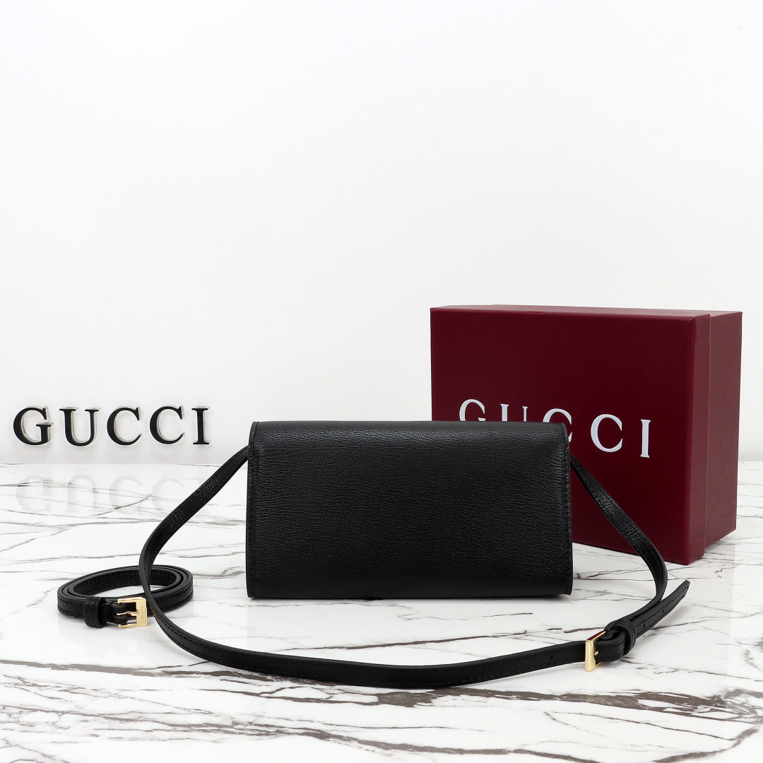 Gucci 2026 Wallet with Strap 19cm Black Calfskin