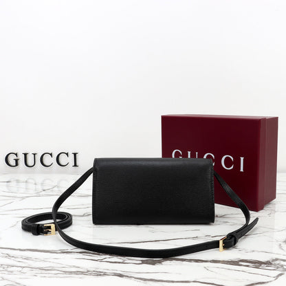 Gucci 2026 Wallet with Strap 19cm Black Calfskin