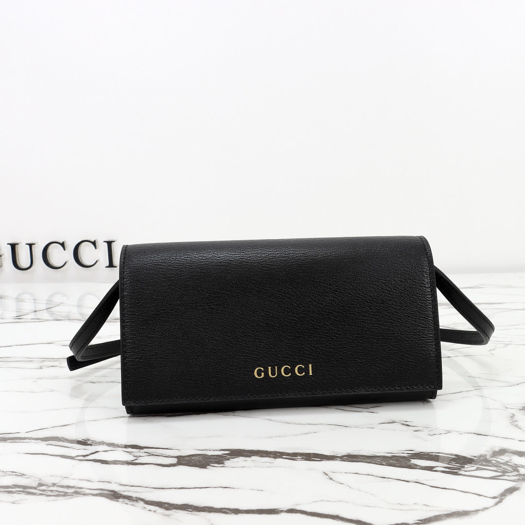Gucci 2026 Wallet with Strap 19cm Black Calfskin
