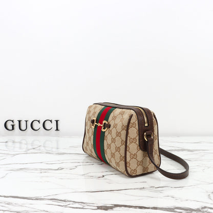 Gucci 2026 Horsebit Web Camera Bag 22cm Sand mix Brown Canvas Leather