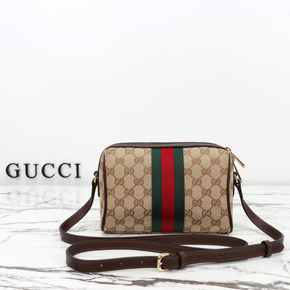 Gucci 2026 Horsebit Web Camera Bag 22cm Sand mix Brown Canvas Leather