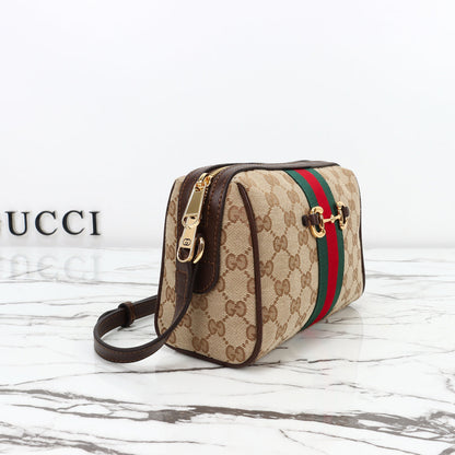 Gucci 2026 Horsebit Web Camera Bag 22cm Sand mix Brown Canvas Leather