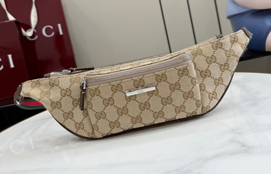 Gucci 2026 Flatpack Belt Bag 20cm Sand mix Brown Canvas Leather