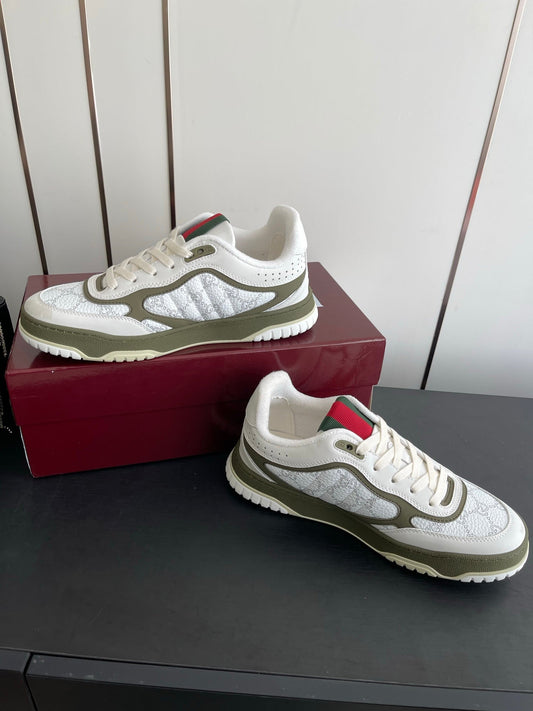 GG 26 Couple Sneakers White Olive Green Cowhide 631677