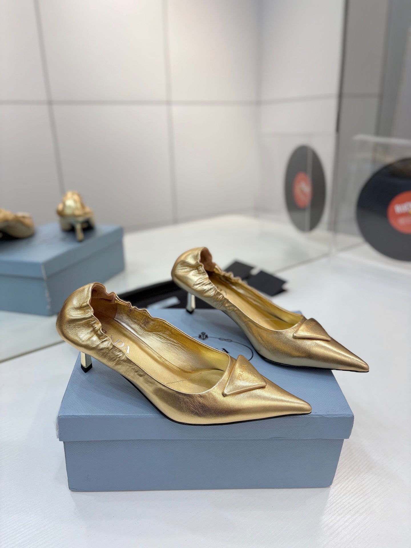 PRA 26S Pointed Toe High Heels 55 Metallic Gold Cowhide 627131