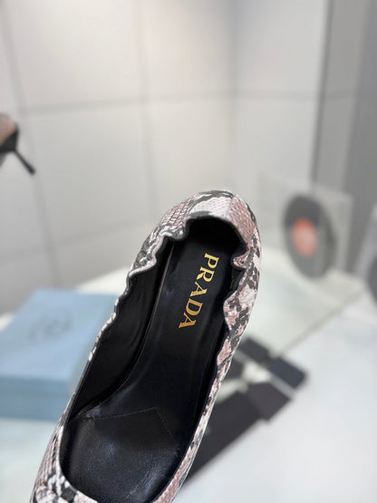 PRA 26S Pointed Toe High Heels 55 Black Light Pink Snakeskin 627132