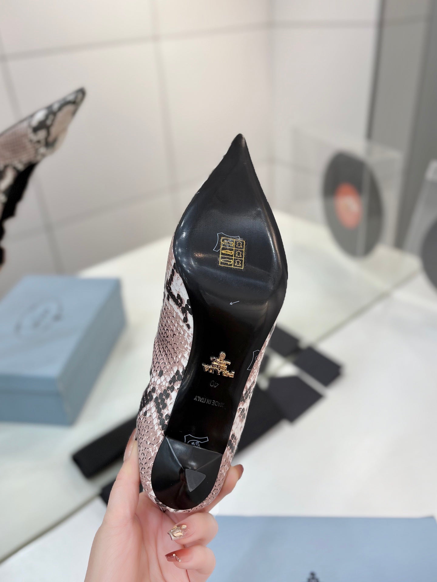 PRA 26S Pointed Toe High Heels 55 Black Light Pink Snakeskin 627132