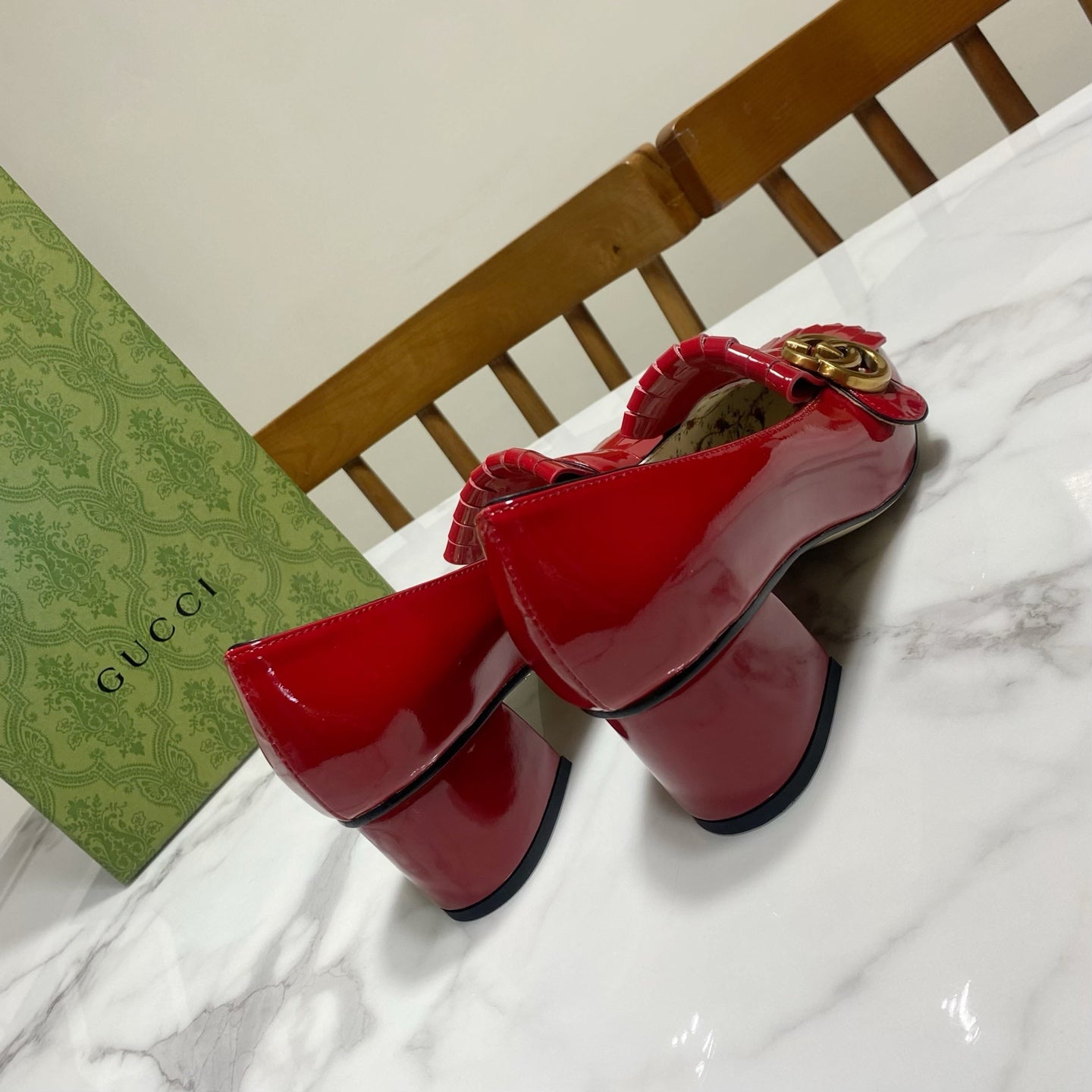 GG 26SS Chunky Heel Pump 50 Red Patent Leather 640556