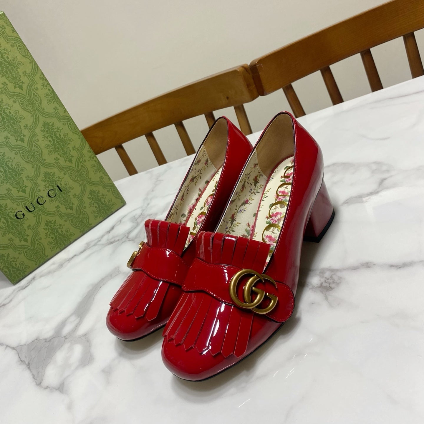 GG 26SS Chunky Heel Pump 50 Red Patent Leather 640556