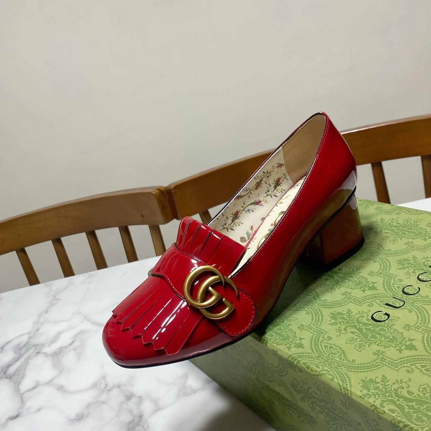 GG 26SS Chunky Heel Pump 50 Red Patent Leather 640556