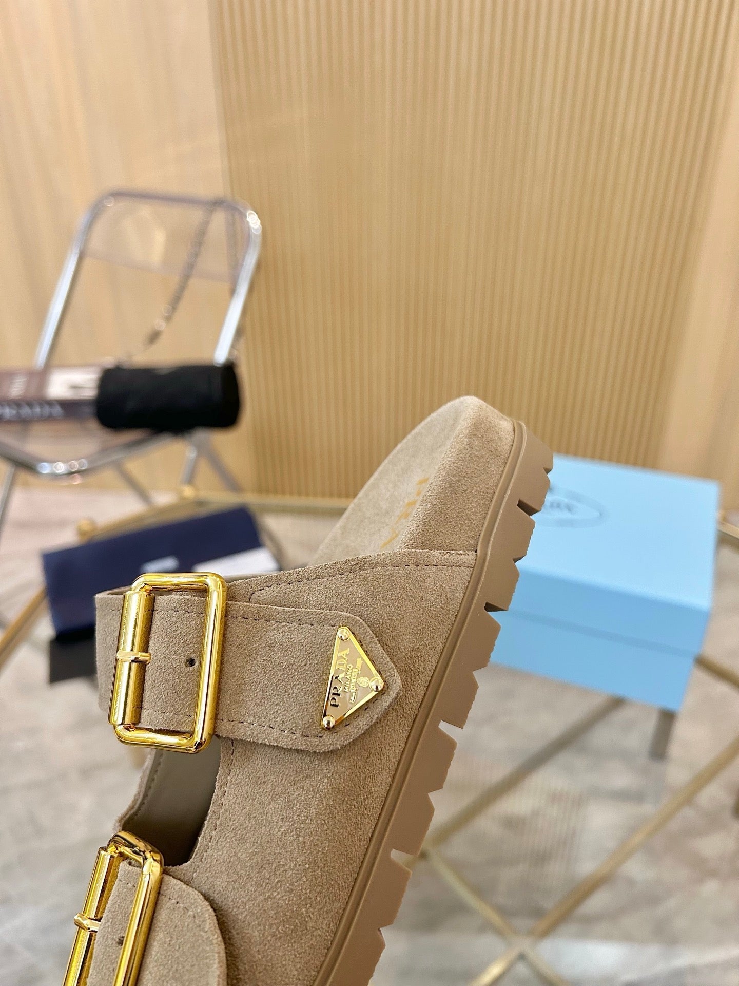 Prada 2026 Retro Triangle-Logo Sandals Suede 778905