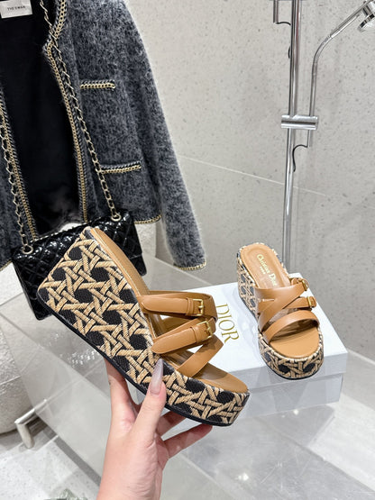 CD 26s Platform Sandal 65 Brown Black Monogram Leather 636348