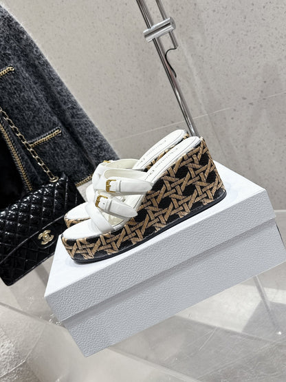CD 26s Platform Sandal 65 White Black Beige Monogram Leather 636350