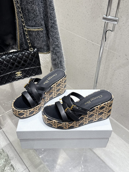 CD 26s Platform Sandal 65 Black Beige Monogram Leather 636351