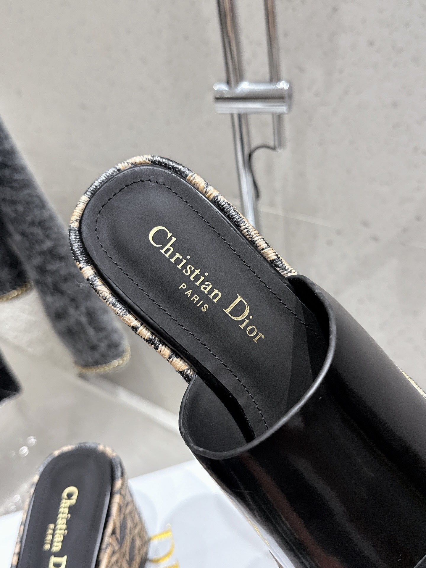 CD 26s Platform Sandal 65 Black Beige Monogram Patent Leather 636353