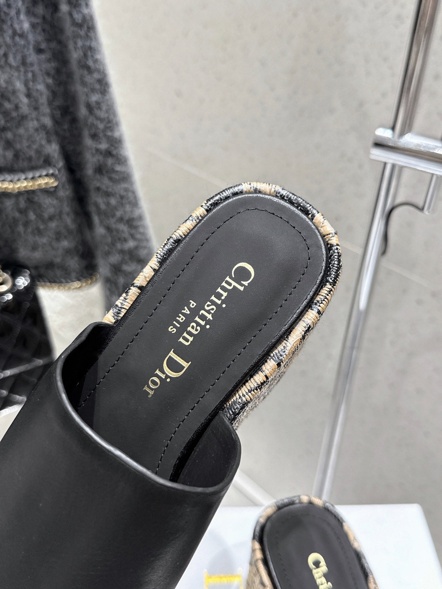 CD 26s Platform Sandal 65 Black Beige Monogram Leather 636355