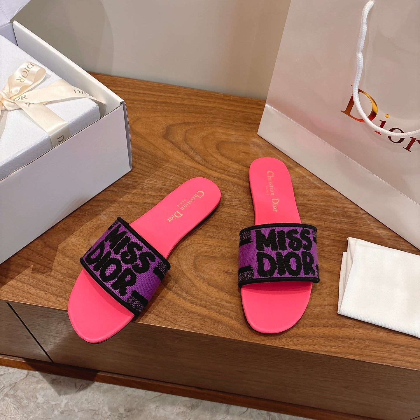 CD 26 Flat Sandals Pink Purple Canvas Cowhide 685062