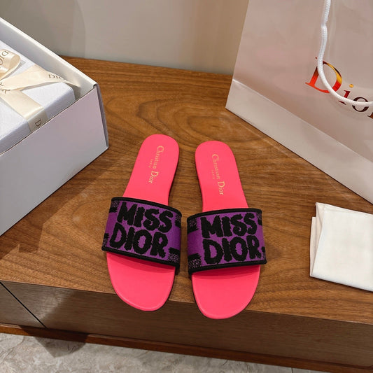 CD 26 Flat Sandals Pink Purple Canvas Cowhide 685062