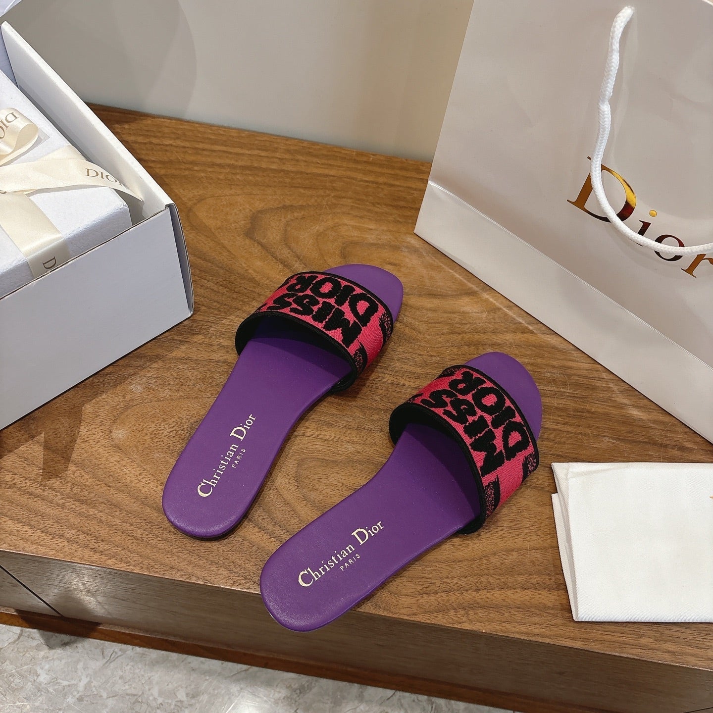 CD 26 Flat Sandals Purple Pink Canvas Cowhide 685063