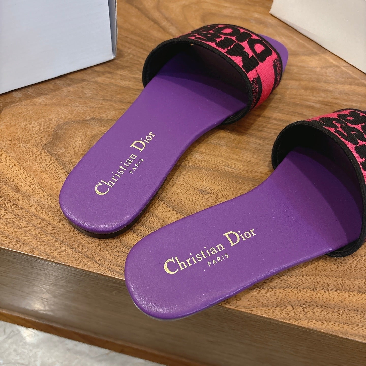 CD 26 Flat Sandals Purple Pink Canvas Cowhide 685063