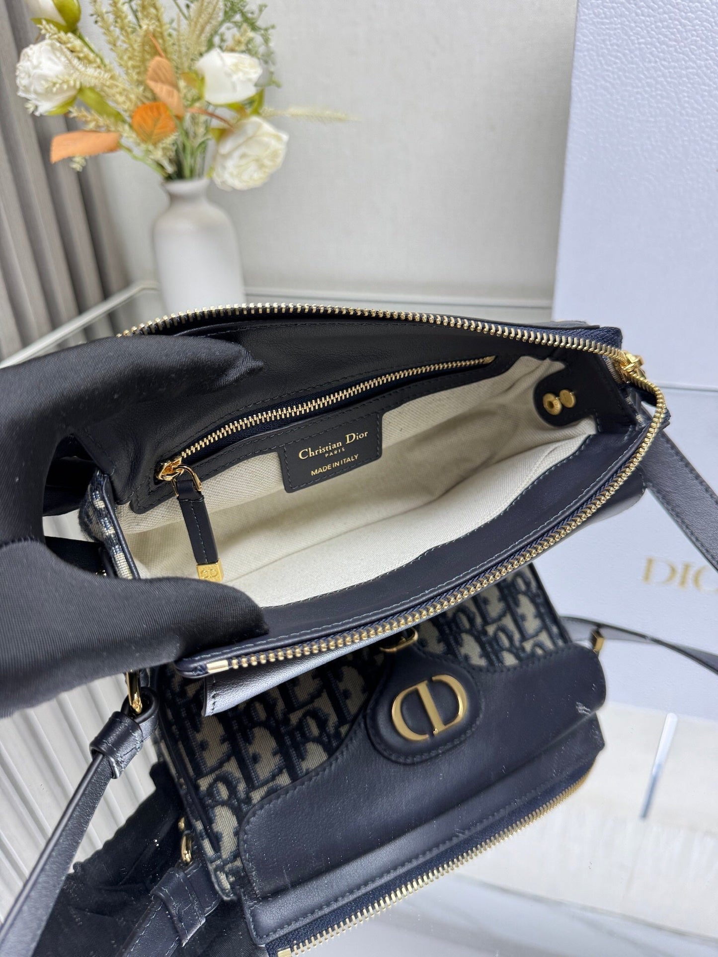 Dior 2026 Bobbi Bag 20cm Blue Fabric Leather