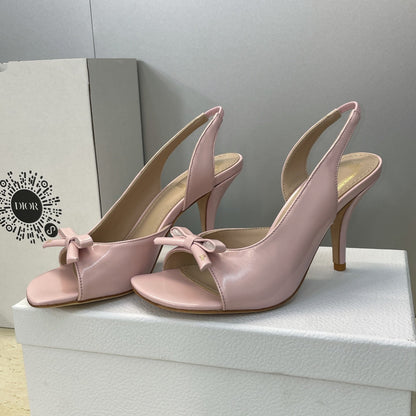 Dior 2026 Bow Heeled Slingback Sandal 85mm Soupir Pink Lambskin 607567