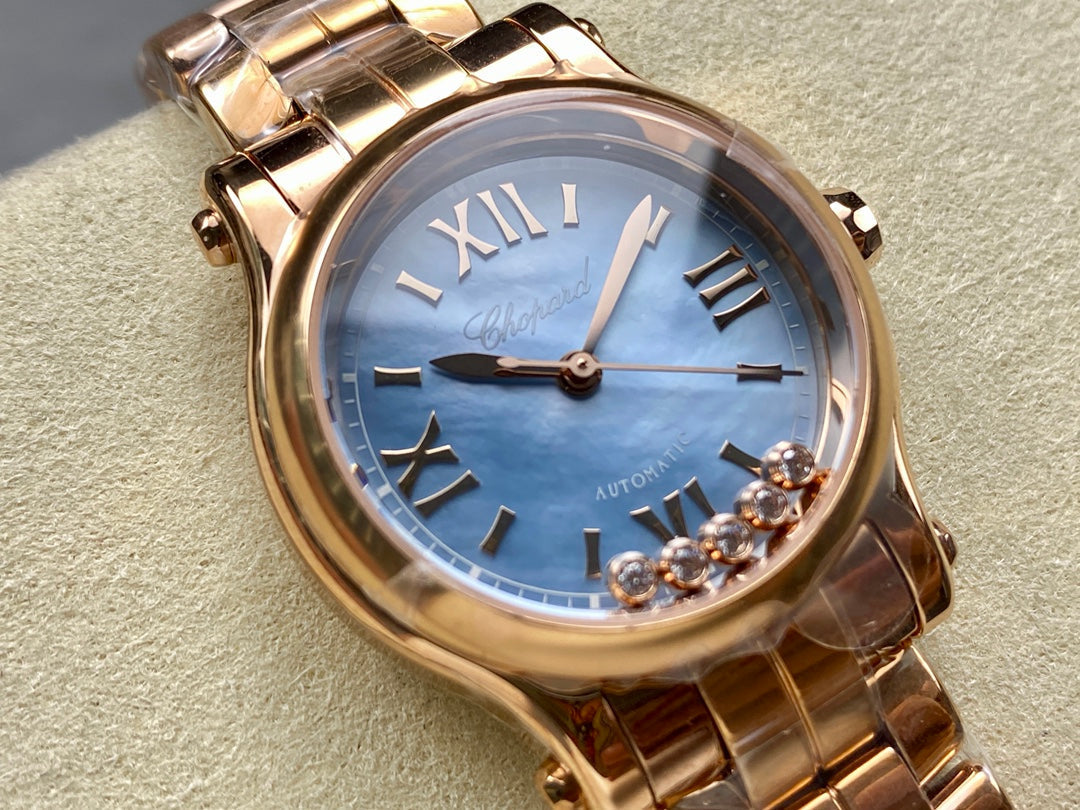 Happy Diamond 30mm Gold Blue Dial