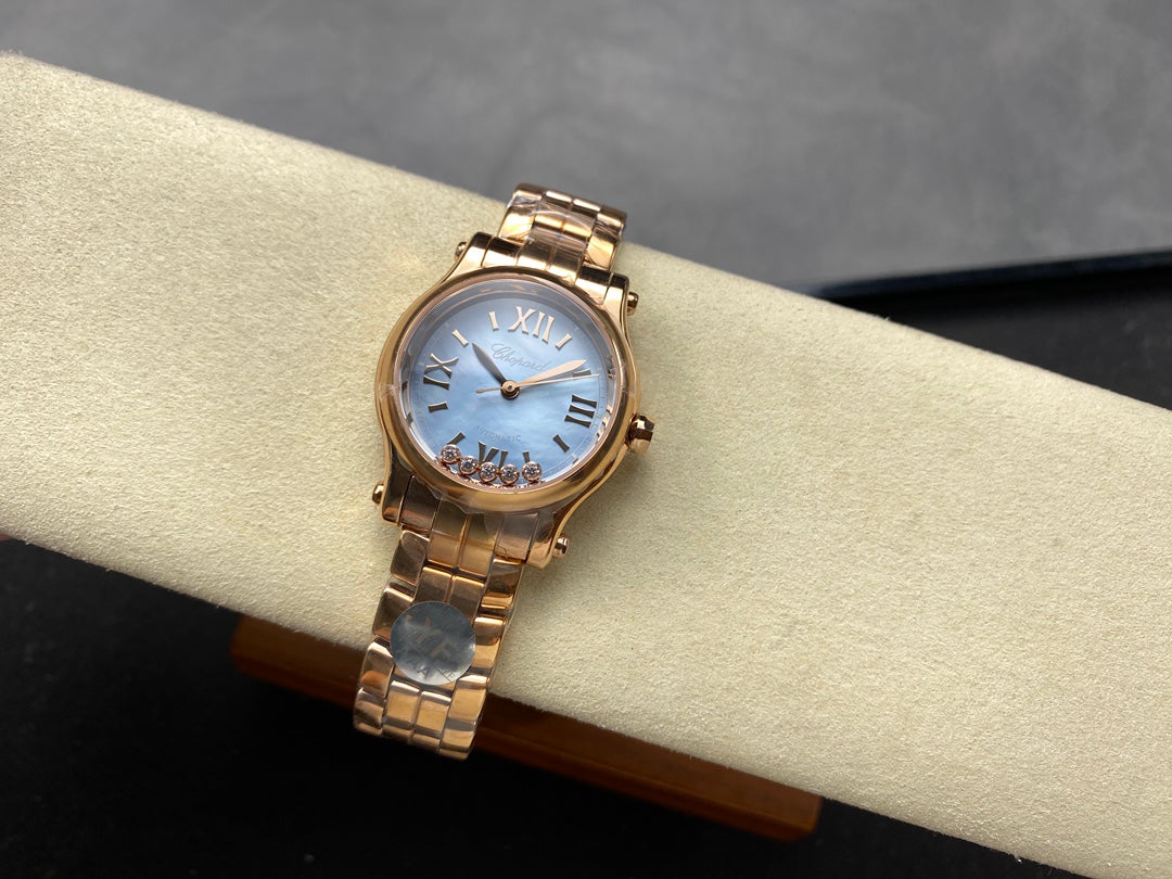 Happy Diamond 30mm Gold Blue Dial
