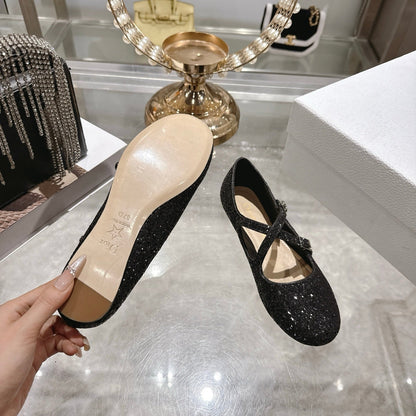 CD 26 Ballet Flats Black Leather With Sequins 592215