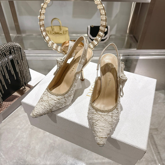CD  26 Slingback 85mm Light Cream Gold Tweed 592230