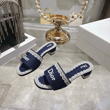 CD  26 Embroidered Sandals 45mm Dark Blue White Canvas 592238