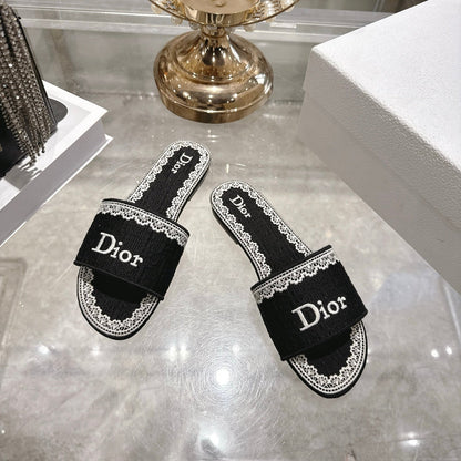 CD 26 Embroidered Sandals Black White Canvas 592246