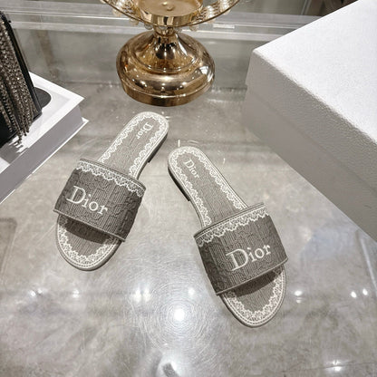 CD26 Embroidered Sandals Gray White Canvas 592243