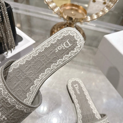 CD26 Embroidered Sandals Gray White Canvas 592243