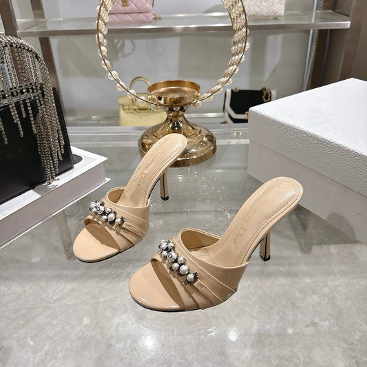 CD 26 High-Heeled Mules 85mm Pearl Beige Patent Leather 592250