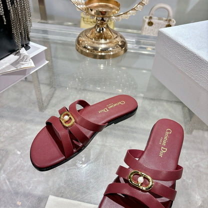 CD 26 Flat Sandals Dark Red Leather 592261