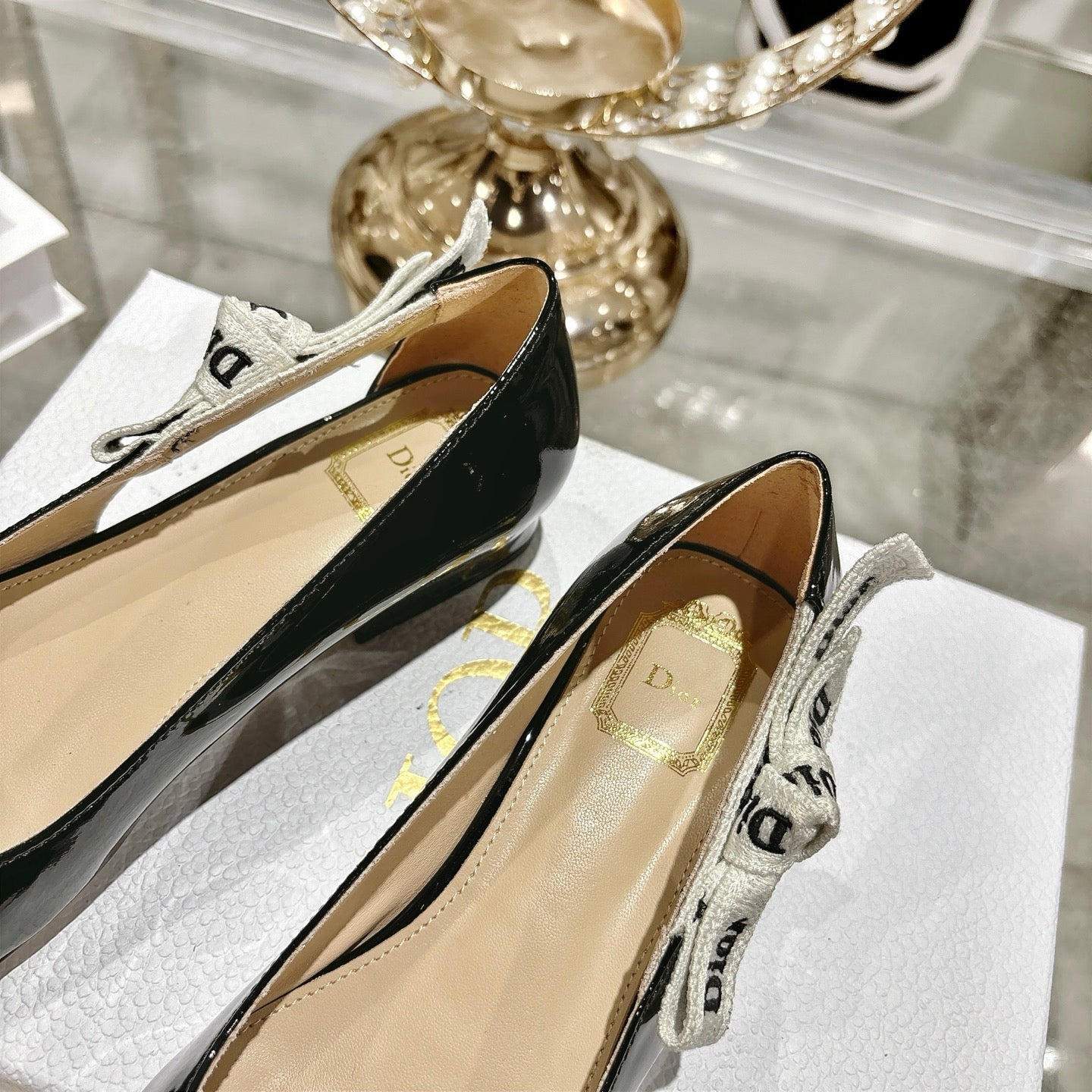 CD 26 Lolita Ballet Flats 30 Black Beige Patent Leather 679729